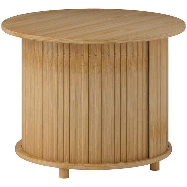 Round bamboo coffee table with storage - modern design