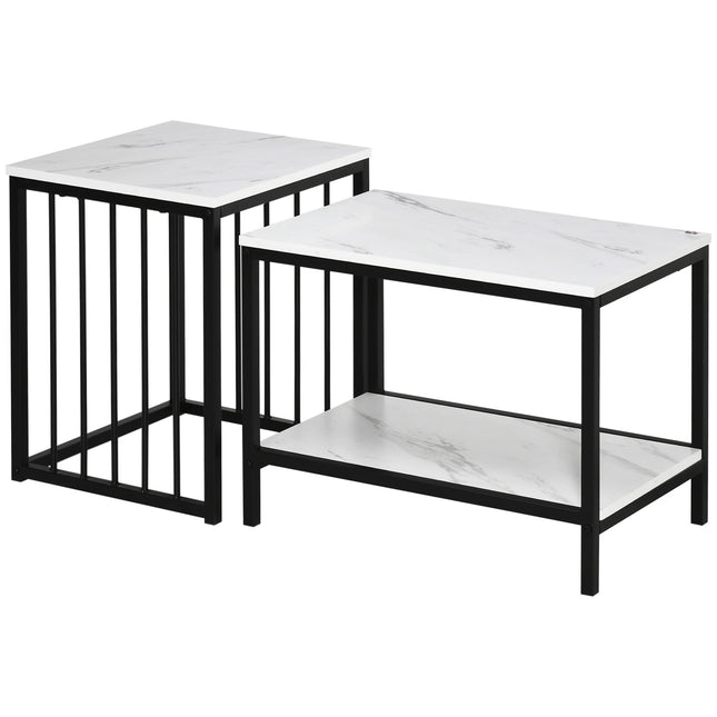Kafijas galdiņu komplekts ar 2 sānu galdiņiem, kafijas galdiņš, ligzdošanas galdiņš, dīvāna galdiņš modernā dizainā, viesistabas galds ar marmora izskatu, guļamistabai, tērauds