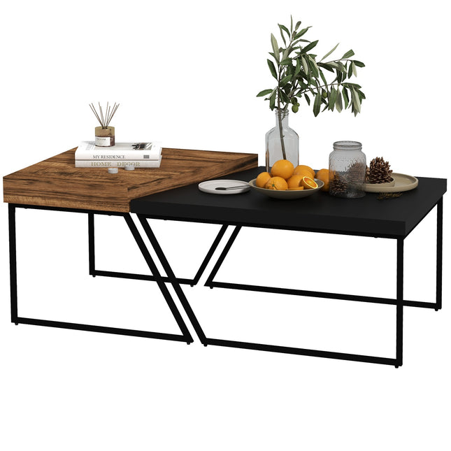 Industrial steel side table - geometric design, black