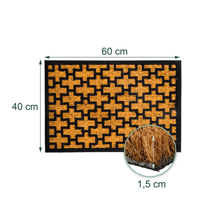 Kokosšķiedras un PVC durvju paklājiņš, 60x40 cm, dabīgs un melns