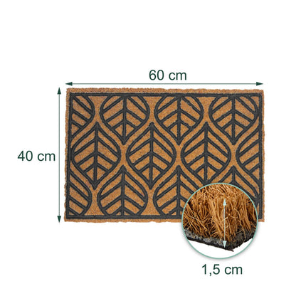 Kokosšķiedras un PVC durvju paklājiņš, 60 x 40 cm, dabīgs un melns