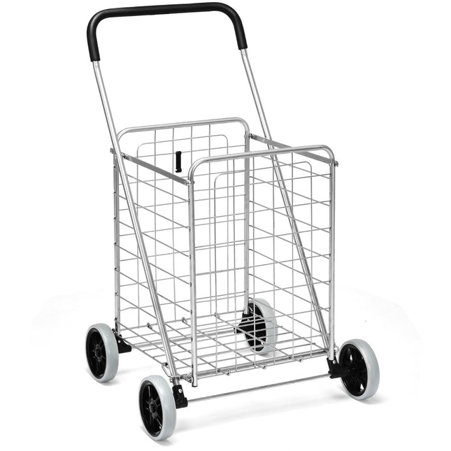 Saliekami iepirkumu ratiņi ar riteņiem, sudrabkrāsas, 45 kg celtspēja