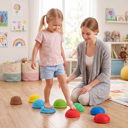 Krāsaini PVC balansējoši akmeņi bērniem – 8 gabalu komplekts