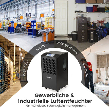 Komerciālais mitruma atdalītājs, 118 l/dienā, automātiskā drenāža, 4 riteņi