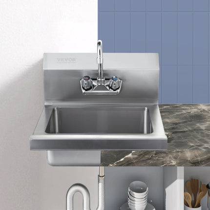 Commercial Hand Sink With Faucet, Wall-Mount, 17 x 12.8 In
