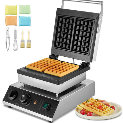 Commercial Waffle Maker, 2000W Dual Rectangle, Temp Timer
