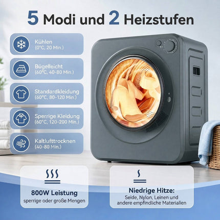 Kompakts 4 kg veļas žāvētājs, 5 programmas, nerūsējošā tērauda cilindrs