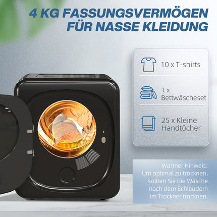Kompakts 4 kg ventilācijas žāvētājs ar UV sterilizāciju, melns