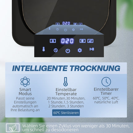 Kompakts 4 kg ventilācijas žāvētājs ar UV sterilizāciju, melns