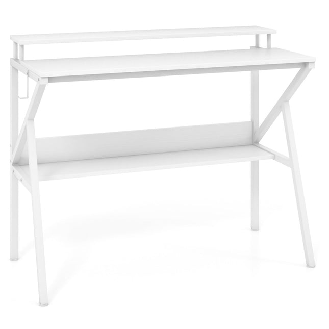Kompakts rakstāmgalds ar monitora statīvu, plaukts, balts, 100x50 cm