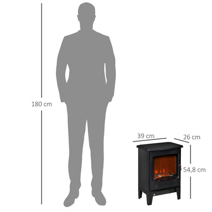 Kompakts elektriskais kamīna sildītājs, 900 W/1800 W, melns
