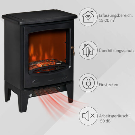 Kompakts elektriskais kamīna sildītājs, 900 W/1800 W, melns