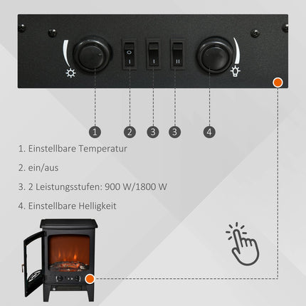 Kompakts elektriskais kamīna sildītājs, 900 W/1800 W, melns