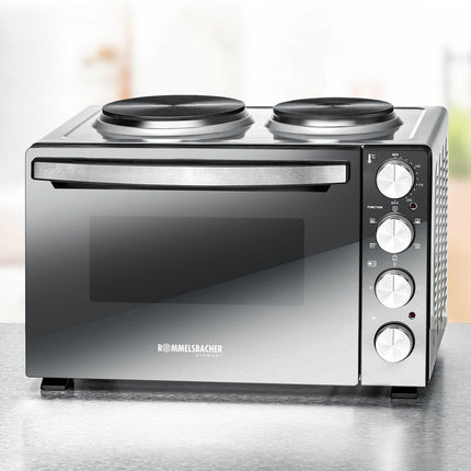 Compact Electric Oven with Hotplates, 30L, 3250W, Mirror Glass