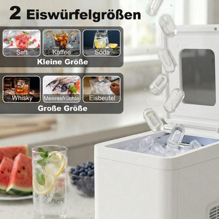 Kompakts ledus automāts, pašattīrošs, 1,5 l tvertne, balts
