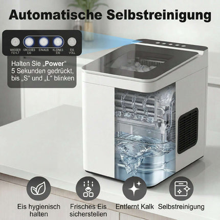 Kompakts ledus automāts, pašattīrošs, 1,5 l tvertne, balts
