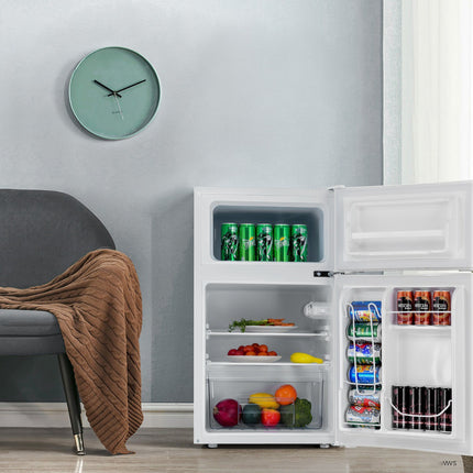 Kompakts mini ledusskapis 90 l, 2 durvju atsevišķa saldētava, balts