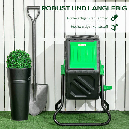 Komposters 65 litri, 60x49x77cm rotējošs ātrais kompostētājs no plastmasas, laikapstākļiem izturīgs termiskais kompostētājs ar ventilācijas sistēmu, vāku, dārza kompostētājs, komposta trauks dārzam, virtuvei, balkonam
