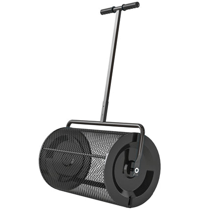 Komposta izkliedētājs 300L 61x40cm mēslojuma izkliedētājs zāliena dārzs dārza izkliedētājs ar T veida rokturi sieta grozu metāla sēklu izkliedētājs kūdras sūnu izkliedētājs zāliena izkliedētājs zāliena kopšana kompostam, kūtsmēsli
