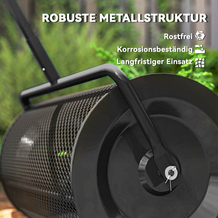Komposta izkliedētājs 300L 61x40cm mēslojuma izkliedētājs zāliena dārzs dārza izkliedētājs ar T veida rokturi sieta grozu metāla sēklu izkliedētājs kūdras sūnu izkliedētājs zāliena izkliedētājs zāliena kopšana kompostam, kūtsmēsli