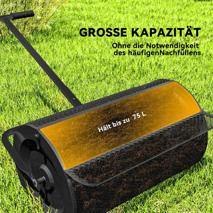 Komposta izkliedētājs 300L 61x40cm mēslojuma izkliedētājs zāliena dārzs dārza izkliedētājs ar T veida rokturi sieta grozu metāla sēklu izkliedētājs kūdras sūnu izkliedētājs zāliena izkliedētājs zāliena kopšana kompostam, kūtsmēsli