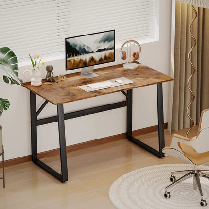 Computer Desk with Steel Frame 120 x 60 x 76 cm, Rustic Brown, Black