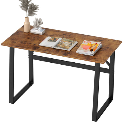 Computer Desk with Steel Frame 120 x 60 x 76 cm, Rustic Brown, Black
