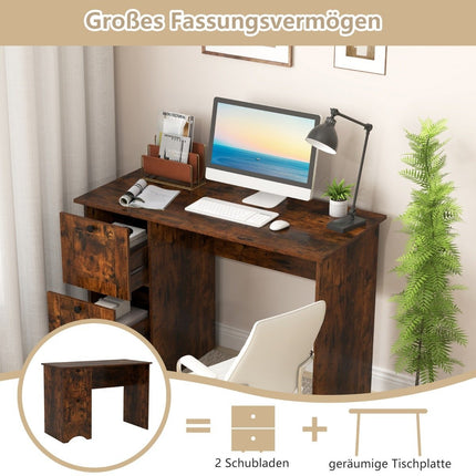 Datorgalds ar 2 atvilktnēm, rakstāmgalds, izturīgs spēļu galds, tualetes galdiņš, klēpjdatora galds, brūns