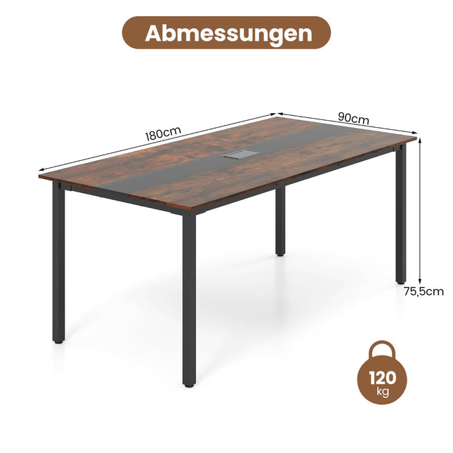 Konferenču galds 180x90 cm 8-10 personām, kabeļu sistēma