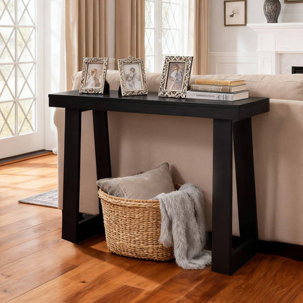 Console Table, 36 x 12 In Narrow 2-Tier Shelf, Black