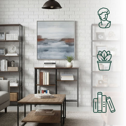 Konsoles galdiņš, 4 līmeņi, industriāls stils, koka imitācija