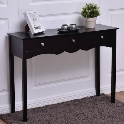 Console Table with 3 Drawers for Hallway and Entryway, Black, High Gloss MDF