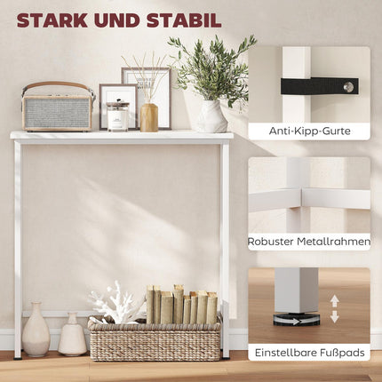Konsoles galds ar regulējamām kājām, pret apgāšanos, 75x24x76 cm, balts