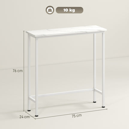 Konsoles galds ar regulējamām kājām, pret apgāšanos, 75x24x76 cm, balts