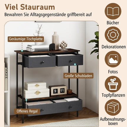 Konsoles galdiņš ar atvilktnēm, rustikāli brūns, metāla rāmis