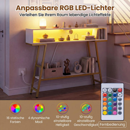 Konsoles galds ar LED apgaismojumu un uzlādes staciju