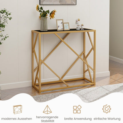 Konsoles galdiņš ar rūdīta stikla virsmu, zelta rāmis, 80 cm