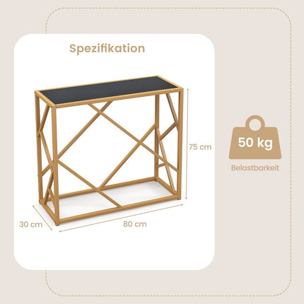 Konsoles galdiņš ar rūdīta stikla virsmu, zelta rāmis, 80 cm