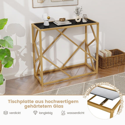 Konsoles galdiņš ar rūdīta stikla virsmu, zelta rāmis, 80 cm