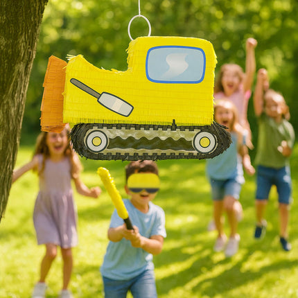 Būvniecības transportlīdzekļa pinjatas komplekts ar sikspārni un masku