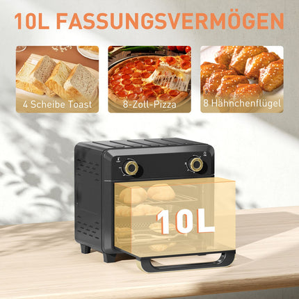 Konvekcijas mini krāsns, gaisa fritieri, taimeris, 10 l, melna