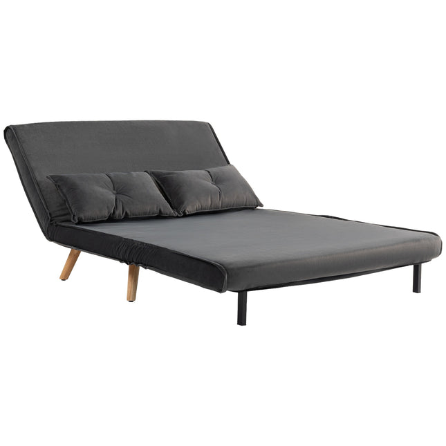 Convertible 2-Seater Sofa Bed, Adjustable Backrest, Grey Fabric
