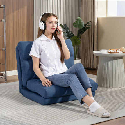 Pārveidojama grīdas krēsla gulta, regulējama atzveltne, tumši zila