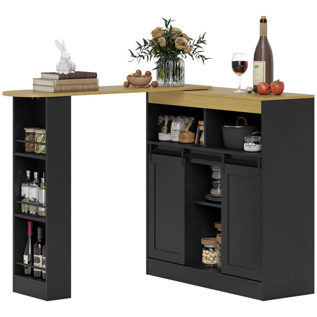 Convertible L-Shaped Bar Table, Black MDF, Ample Storage