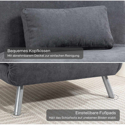 Pārveidojams guļamkrēsls ar spilvenu, tumši pelēks audums
