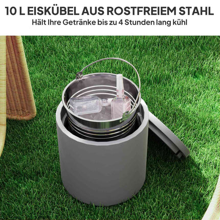Vēss bāra sānu galdiņš ar noņemamu galda virsmu, 10 l dzērienu dzesētājs, bistro galdiņš, mazs terases galdiņš ballītēm, kempingam, gaiši pelēks