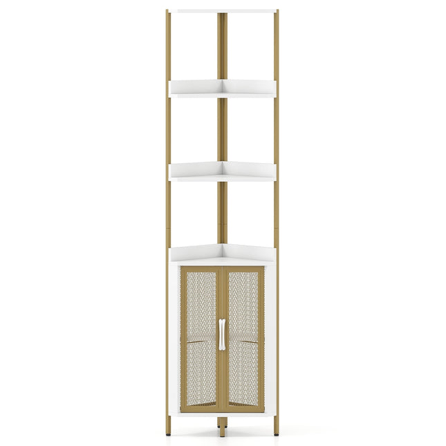 Stūra grāmatu plaukts ar skapi un metāla rāmi, 170 cm, balts