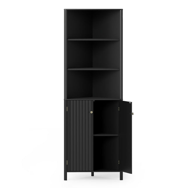 Stūra virtuves skapītis, 2 durvis un 5 plaukti, melns, 68"