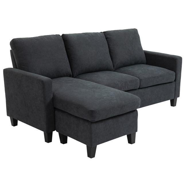 Dark gray reversible L-shaped fabric sofa with chaise longue