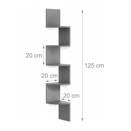 Corner Wall Shelf, 5 Tiers, Zigzag Design